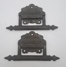 2 Heavy Antique Victorian Eastlake Cast Iron Casket/Coffin/Tool Box Drop Handles