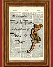 Póster impreso arte diccionario Campanilla imagen Disney Peter Pan Campanilla