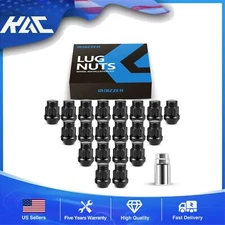 20x Black Wheel Lug Nuts | 1/2" 20 Threads | Spline Bulge Acorn + Socket Key new