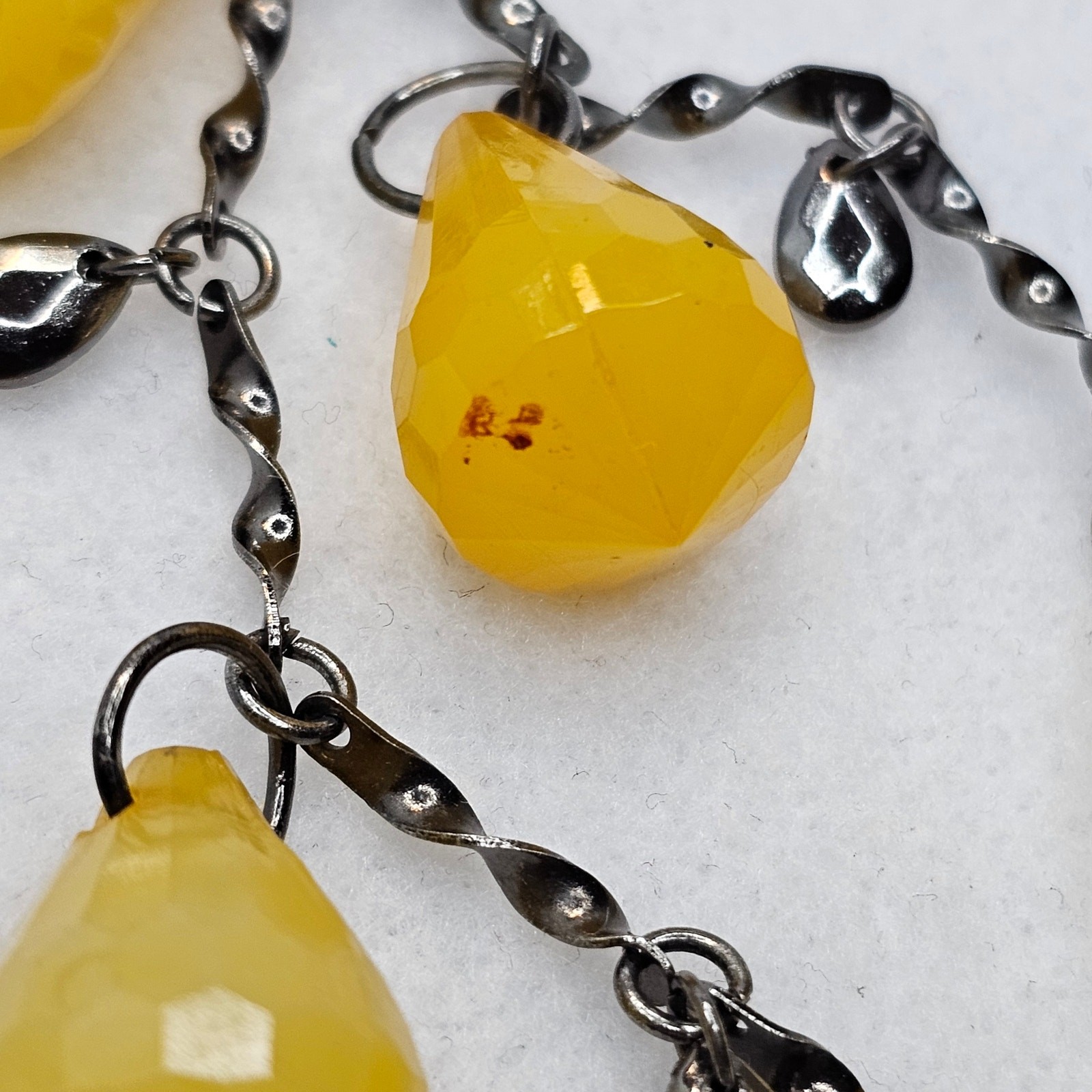 Yellow Lemon Drop Statement Necklace Dangle Fring… - image 2
