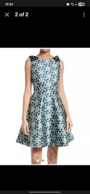 Ted Baker Blue Green Kaleidoscope Swallow Bow Shoulder Dress size 2 (10) flare
