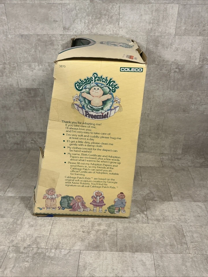 VINTAGE 1985 Coleco CABBAGE PATCH KIDS PREEMIE Girl Box & Certificate - Image 4 of 4