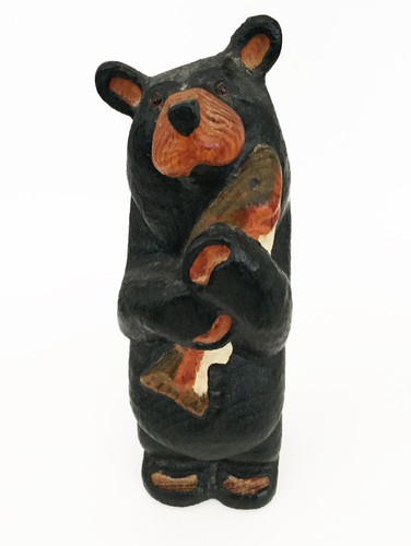 BIG SKY Carvers Jeff Fleming 12" Black Bear w/ Salmon Fishing FISH * EUC