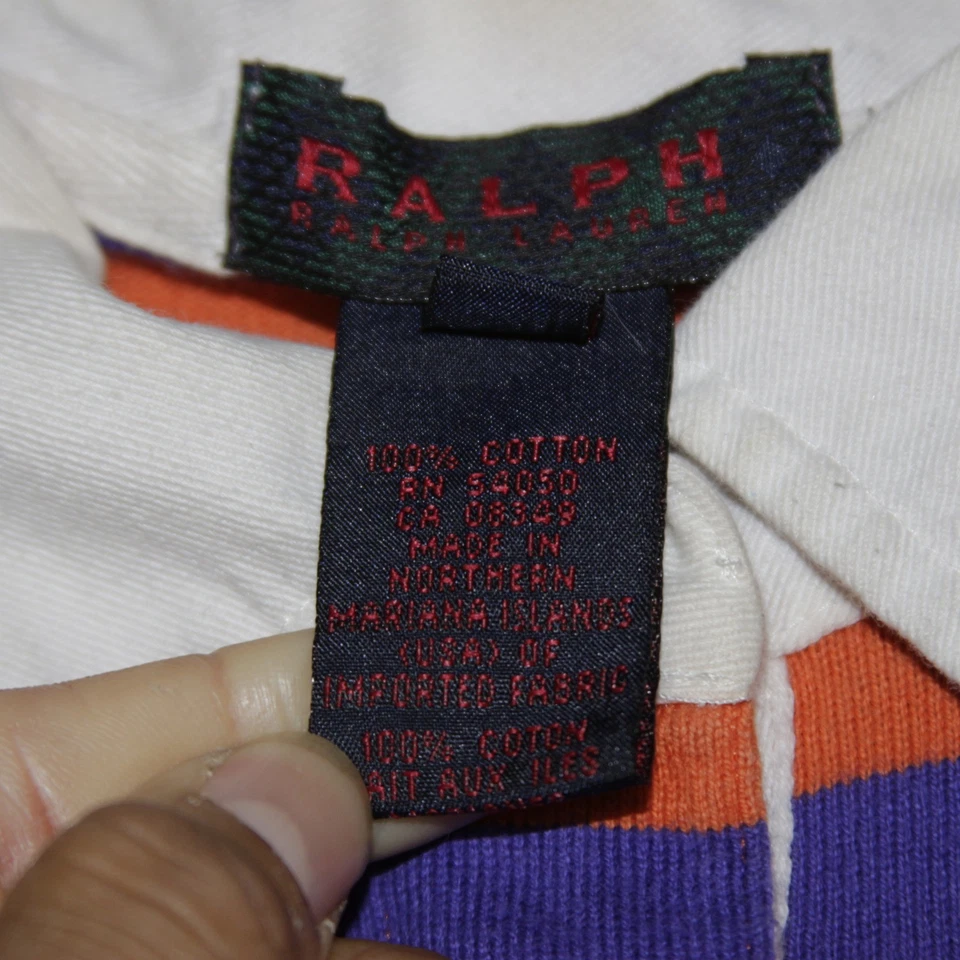 Polo Ralph Lauren Mujer S Naranja Rugby Rayas Manga Larga Cuello Recortado Foto 3 de 4