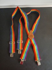 Vintage Rooster Rainbow Suspenders 2" Wide Pride Workwear Mork And Mindy