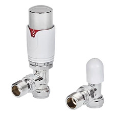 Flomasta 1/2" x 15mm White/Silver Angled Modern Thermostatic Radiator Valve