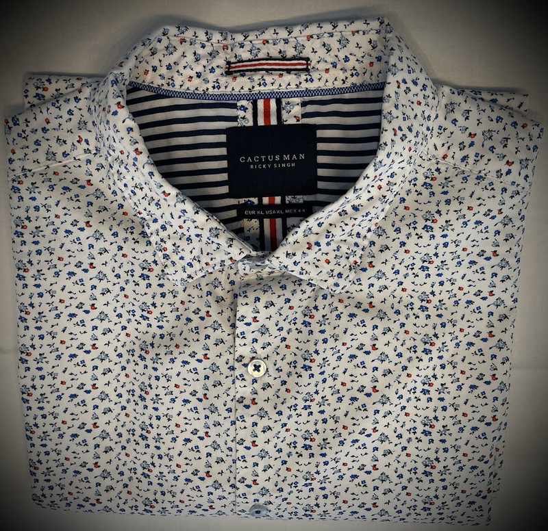 Cactus Man Ricky Singh Men's XL White Floral Short Sleeve Button-Up