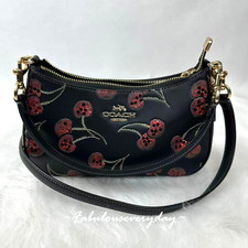 Coach Teri Shoulder/Crossbody Bag With Cherry Print Leather/Gold/Black CCZ16 New
