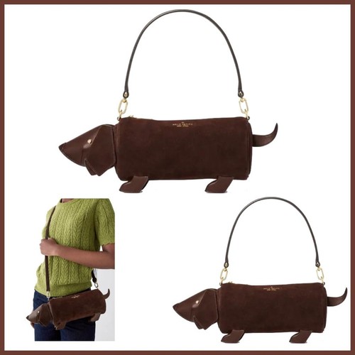 KATE SPADE CHARLIE DACHSHUND CROSSBODY / CLUTCH BROWN SUEDE KP249 NWT $399