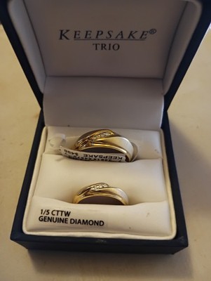 Keepsake Wedding Trio Ring Set – 10K Yellow Gold Genuine Diamond