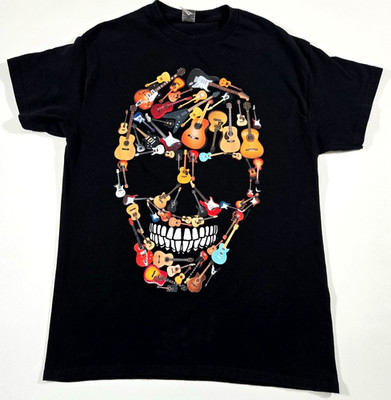 Guitar Skull T Shirt Mens M Black Rock Music Graphic Electric Acoustic Tee