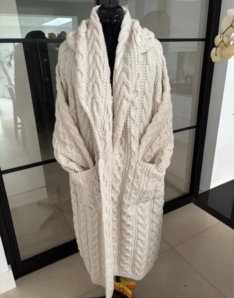 BNWT ZARA LONG CABLE-KNIT COAT ECRU NEW FW24/25 SIZE S REF. 3653/109 - Image 2 of 4