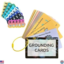 Grounding Cards & Anxiety Relief Stickers Set – 23 Coping Skills for Stress