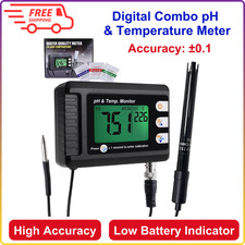 Digital Combo pH Temperature Meter, Aquarium Thermometer pH Monitor W/Automatic