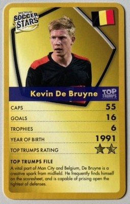 KEVIN DE BRUYNE, RARE ! 2021 ''TOP TRUMPS'' COLLECTOR'S CARD, SOCCER STAR !