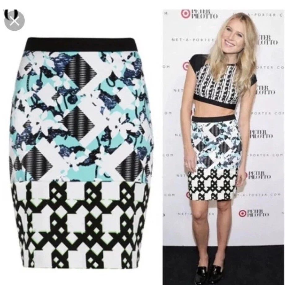 Saia lápis multicolorida feminina Peter Pilotto Target tamanho 8 mistura de algodão - Imagem 2 de 4