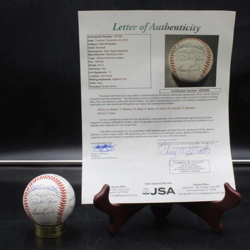 Mickey Mantle/Ted Williams/Wilie Mays +9 Signed Baseball Autograph JSA ZJ21860