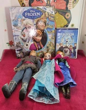 Disney Frozen Kristoff, Elsa & Anna Doll Book & Movie Lot