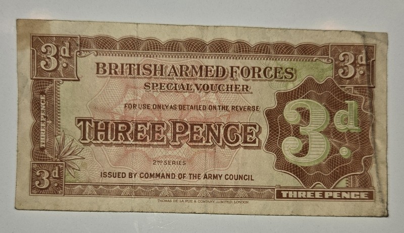 British Armed Forces Special Voucher worth three pence from the Second Series