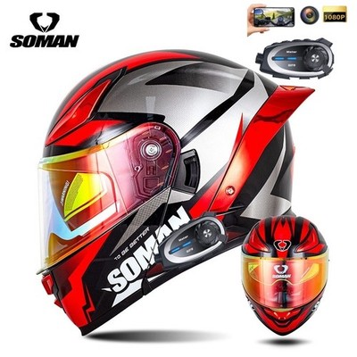 DOT Full Face Motorcycle Helmet Bluetooth with Camera and Intercom Communication