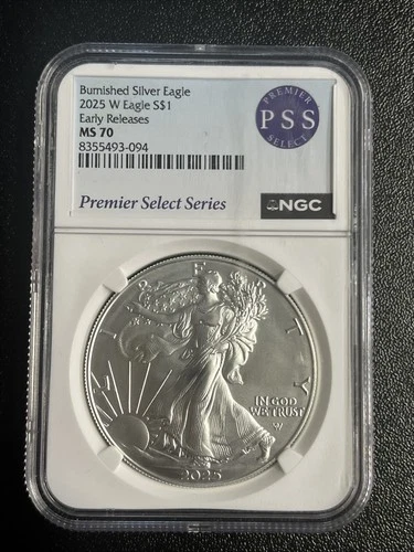 2025-W $1 BURNISHED American Silver Eagle NGC MS70 Early Releases PSS Coin