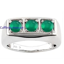 Natural Green Onyx Gemstones with 925 sterling silver Ring For Men's #4550