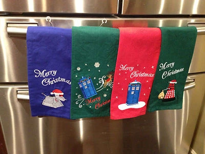 Awesome Custom Embroidered Doctor Who Christmas Kitchen Towel!