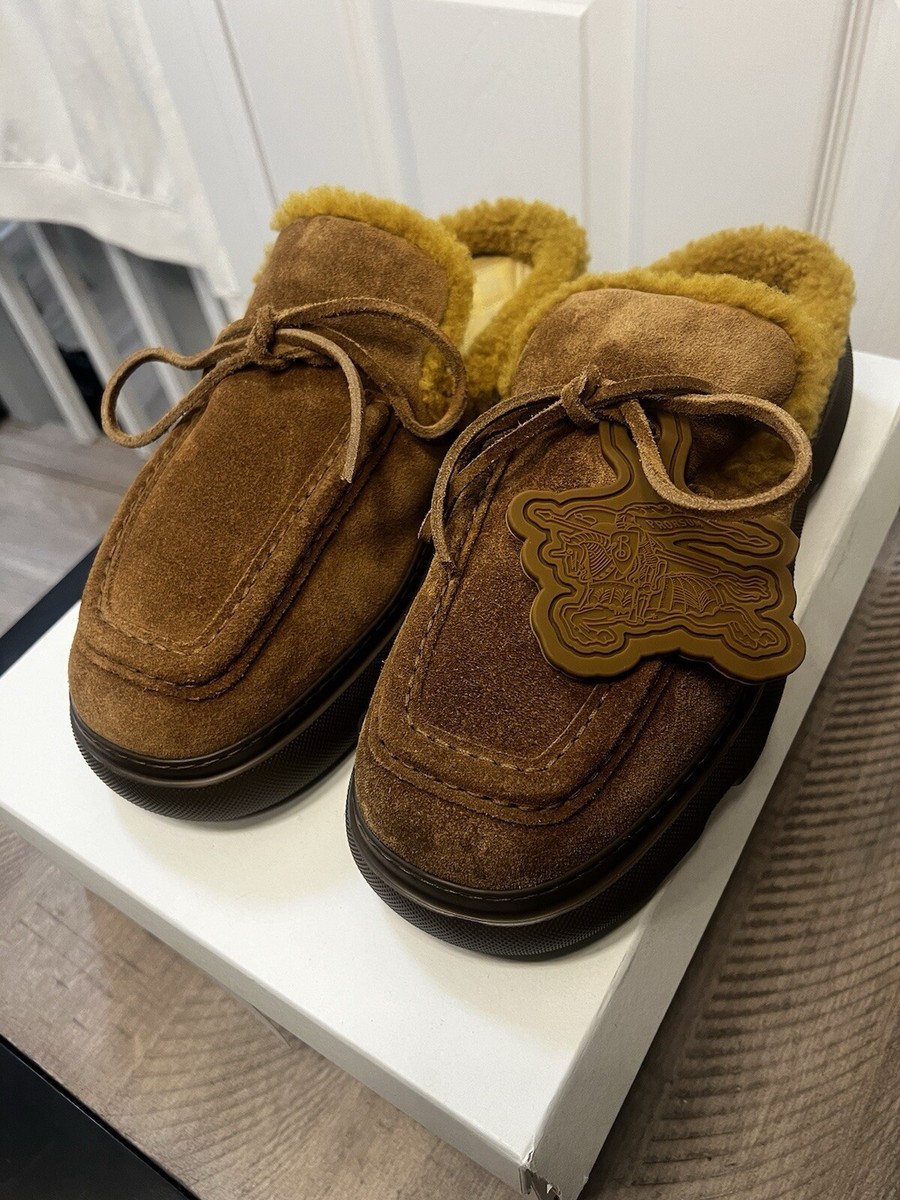 Burberry Tan Suede & Shearling Stony Mules Shoe Men 42 1/2 9
