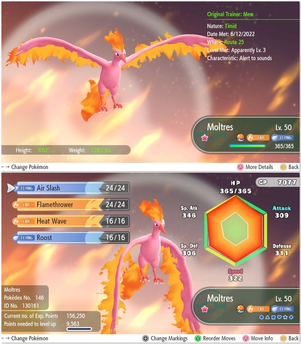 Pokemon Let's Go Pikachu & Eevee - Shiny Articuno Moltres Zapdos 6IV/Max/AV  