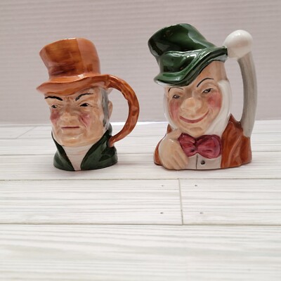 2 Artone England Hand-painted 5'' Ceramic Toby Mugs Figurines Collectible 