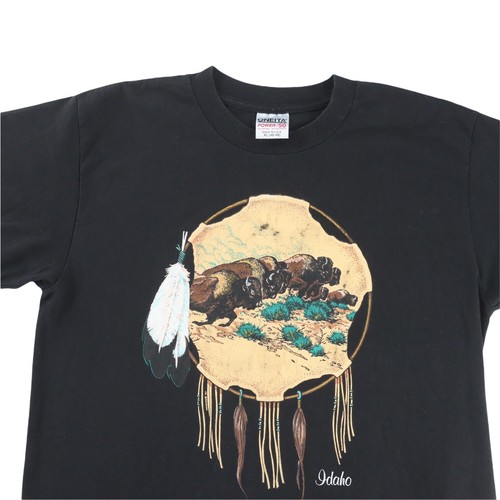 Vintage Buffalo, Idaho T-Shirt 90s Sz XL Buffalo Aztec Single Stitch Black - Picture 6 of 12