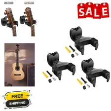 Donner Guitar Wall Mount Locking 3 Pack  Guitar Wall Hangers Auto Lock for Guita