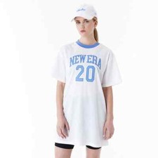 New Era Mesh T Shirt Dress Womens S White Blue Varsity Stitched Oversized