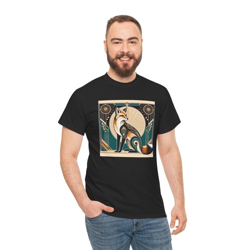 Unisex Adult T Shirt Art Deco Stylized Fox Elegantly Geometric Graphic Tee - Foto 7 di 25