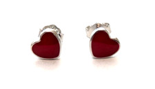 Sterling Silver 925 Lovely Heart Fashion Red Enamel Stud Earring