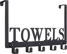 Over The Door Hooks, Towel Holder for Bathroom, Mount 5 hooks, Black 