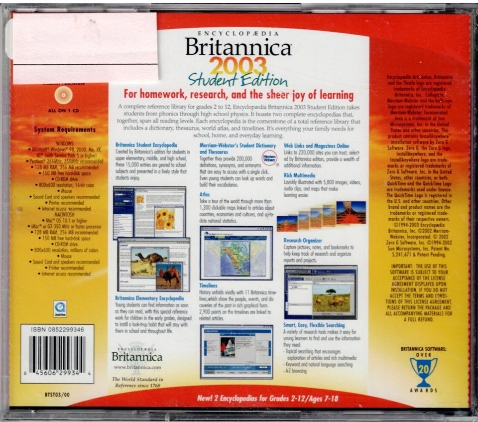 Encyclopedia Britannica 2003 Student Ed Pc New XP Encyclopedia Dictionary & More - Image 2 of 2