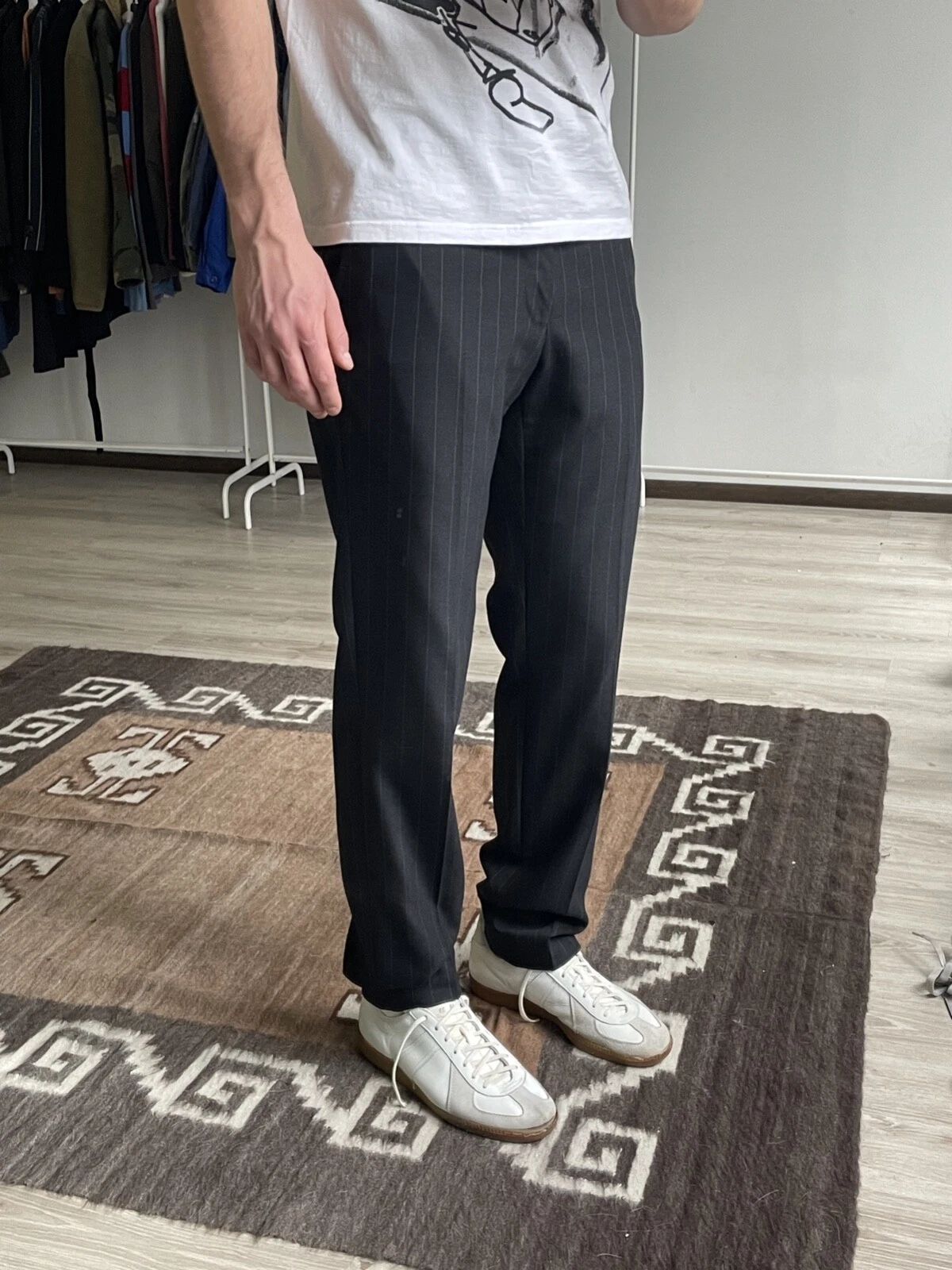 Pantalon décontracté formel homme Gucci en laine rayée taille W 34
