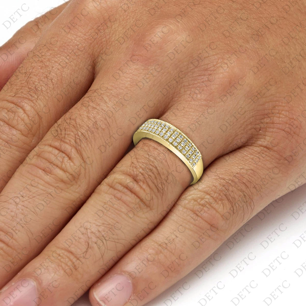 Mens 10K Yellow Gold Simulated Diamond Pave Wedding Engagement