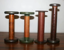 LOT OF 4 LARGE VINTAGE TEXTILE MILL WOODEN BOBBIN SPOOLS/SPINDLES SEWING