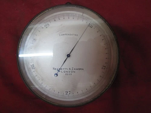 ANTIQUE NEGRETTI & ZAMBRA LONDON BRASS CASED COMPENSATED BAROMETER