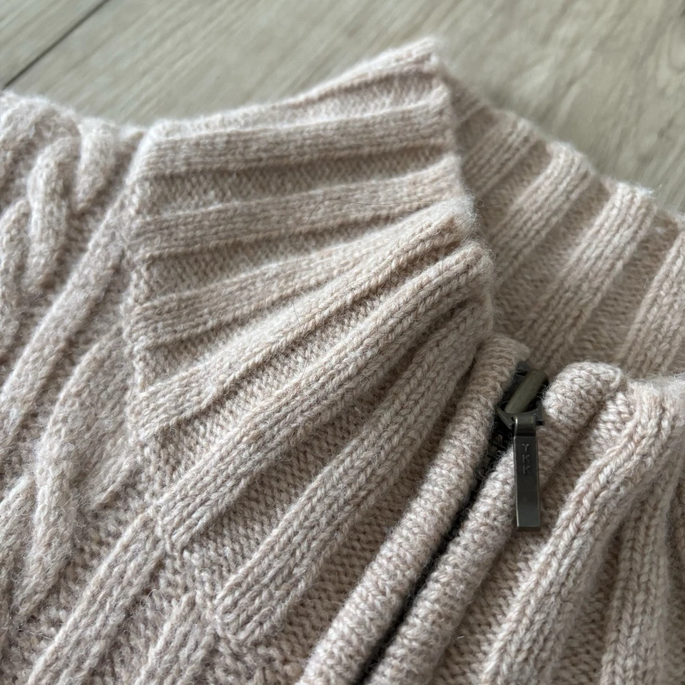 Suéter para mujer Willi Smith S beige tejido con cable cremallera completa 100 % lana de cordero Foto 4 de 4