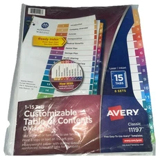 Avery Ready Index Customizable Table of Contents Asst Dividers 15-Tab Ltr 6 Sets