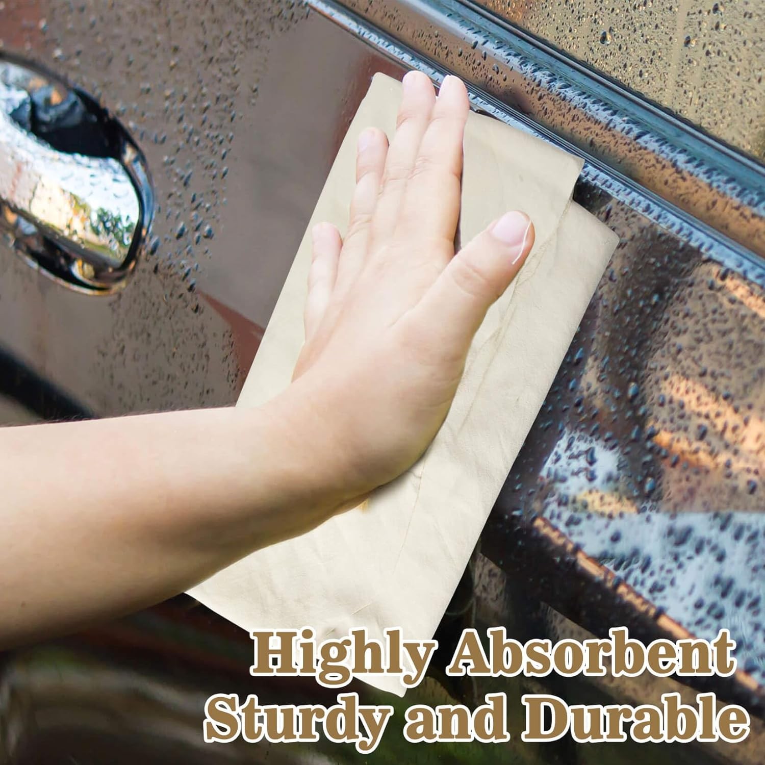 MAQIHAN Chamois Cloth for Car - Sheepskin Cleaning 23.6"x35.4", Beige 