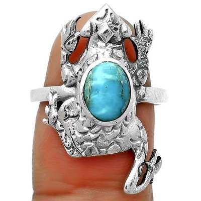 Frosch Natur Türkis Morenci Mine 925 Silber Ring Gr.7,5 Schmuck R-1113