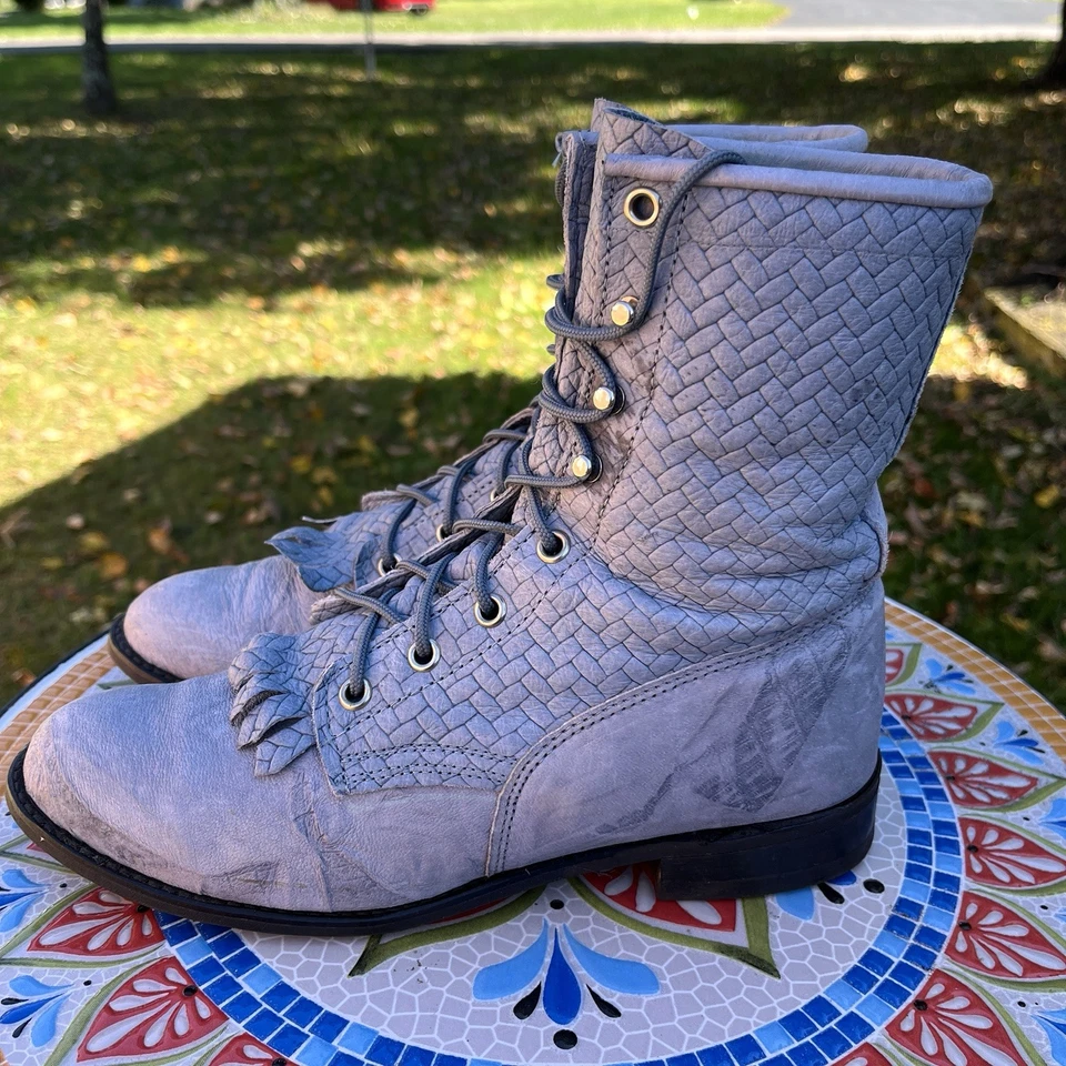 Botas con cordones vintage Capezio Kiltie para mujer 8 estrechas hechas en EE. UU. 1442 azul-gris Foto 4 de 4