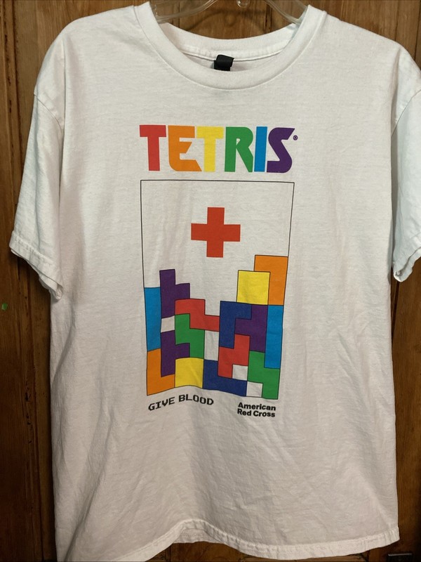 TETRIS 40th Anniversary T Shirt American Red Cross 2024 Give Blood Cotton Size L