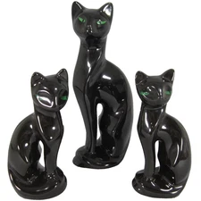 3 Artmark Black Siamese Cat Figurines Made in Japan MCM Pottery