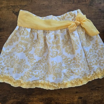 Trish Scully Girls Yellow White Damask Print Pleated Skirt with Chiffon Bow 5T