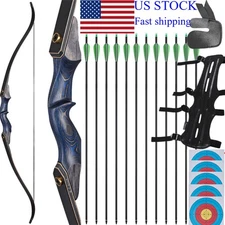 25-50lbs RH Archery 60" Takedown Recurve Bow Wooden Riser&12X Caron Arrows set